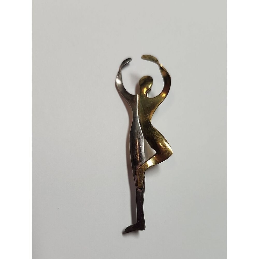 Far fetched artisan mixed metal sterling silver brass pin brooch person